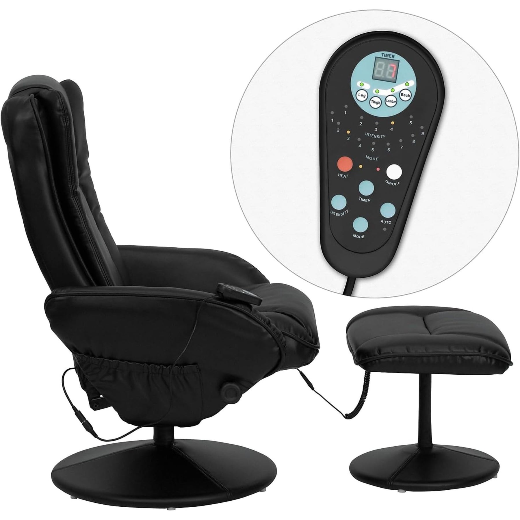 Black Leathersoft Massage Reclining Armchair and Footstool