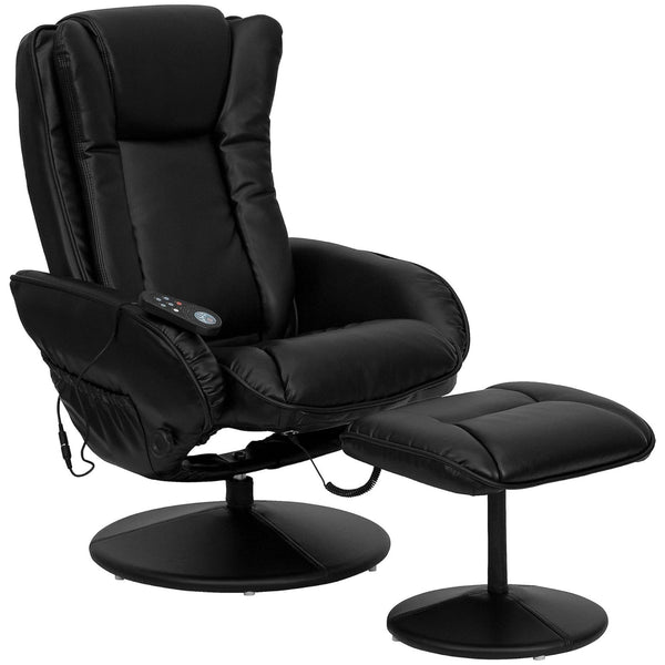 Black Leathersoft Massage Reclining Armchair and Footstool