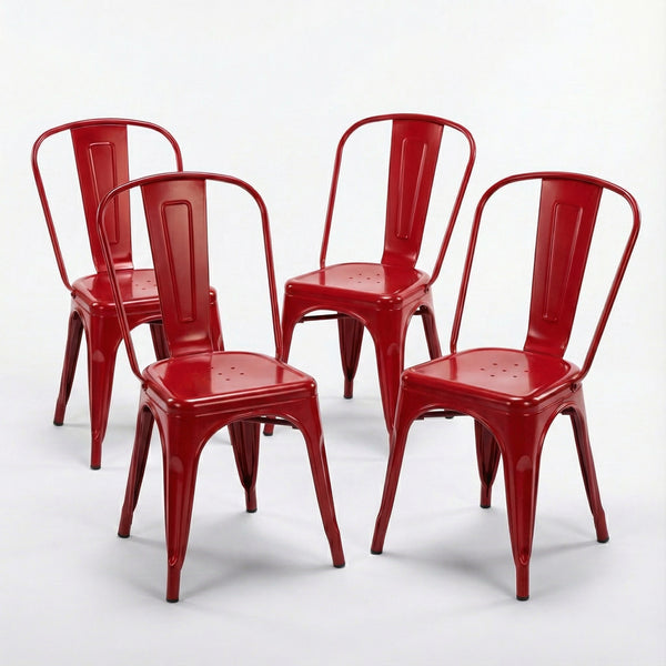 Bistro Pack Of 4 Red Metal Chairs