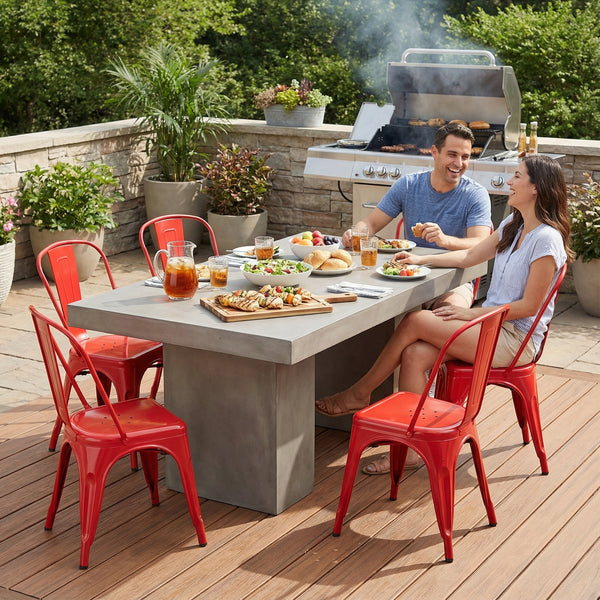 Bistro Pack Of 4 Red Metal Chairs