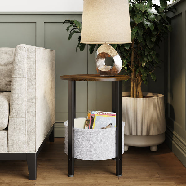 Industrial Design Side Table With Cream Fabric Storage Base