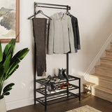 Industrial Urban Design Black Hallway Storage Rack With Hanging Rail