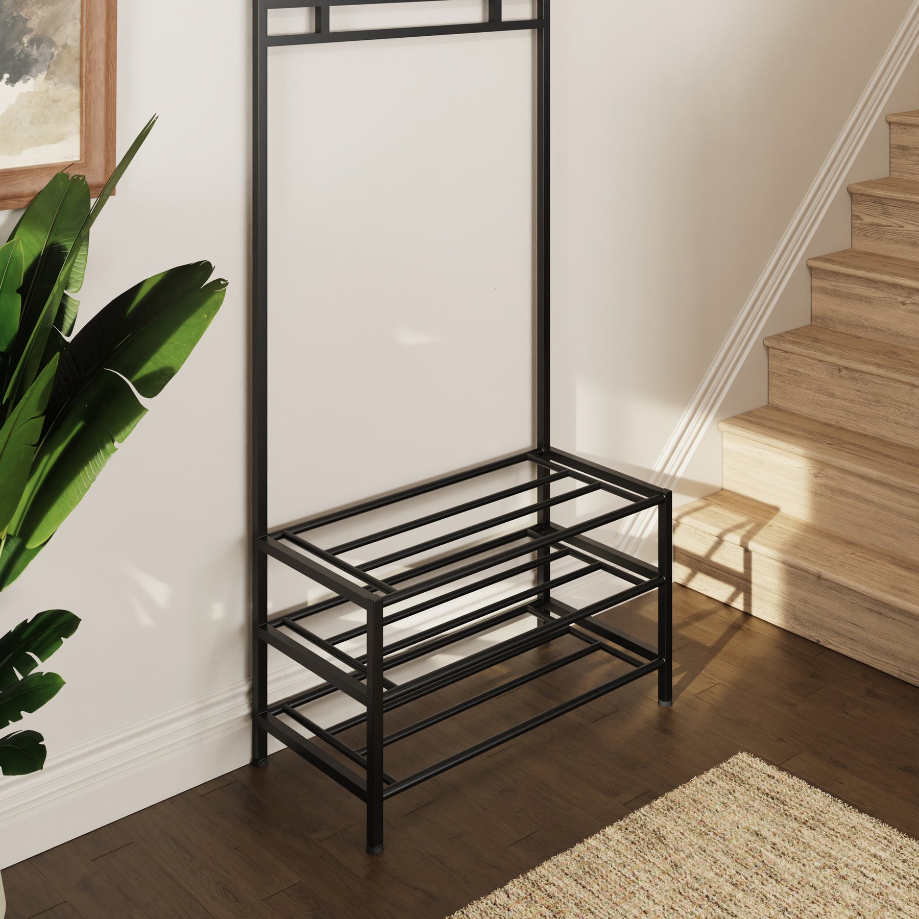 Industrial Urban Design Black Hallway Storage Rack With Hanging Rail