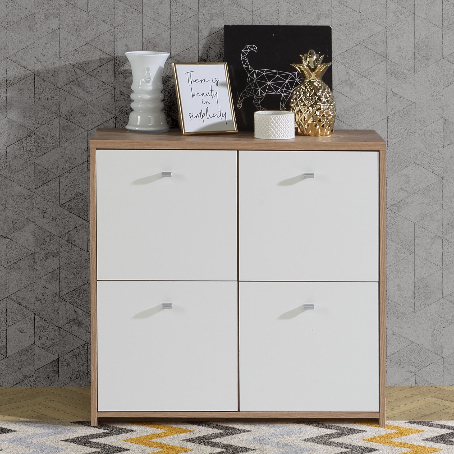 Best Chest 4 Door Storage Cabinet White & Oak