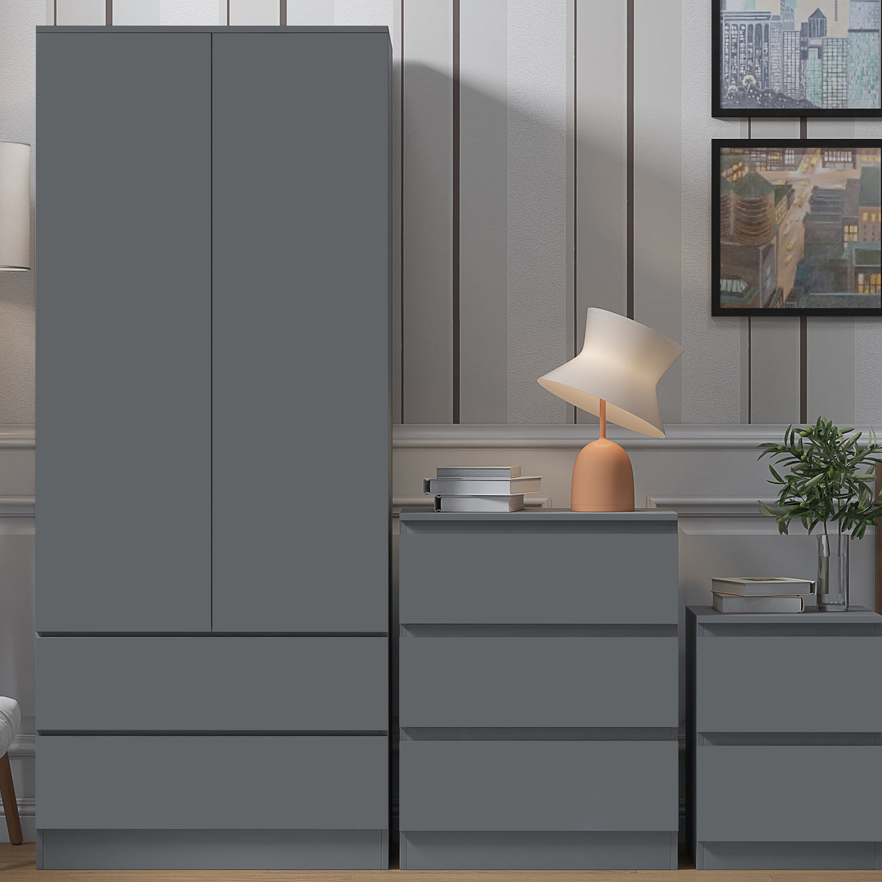 FWStyle Stora 2 Door 2 Drawer Combination Wardrobe - Matt Dark Grey