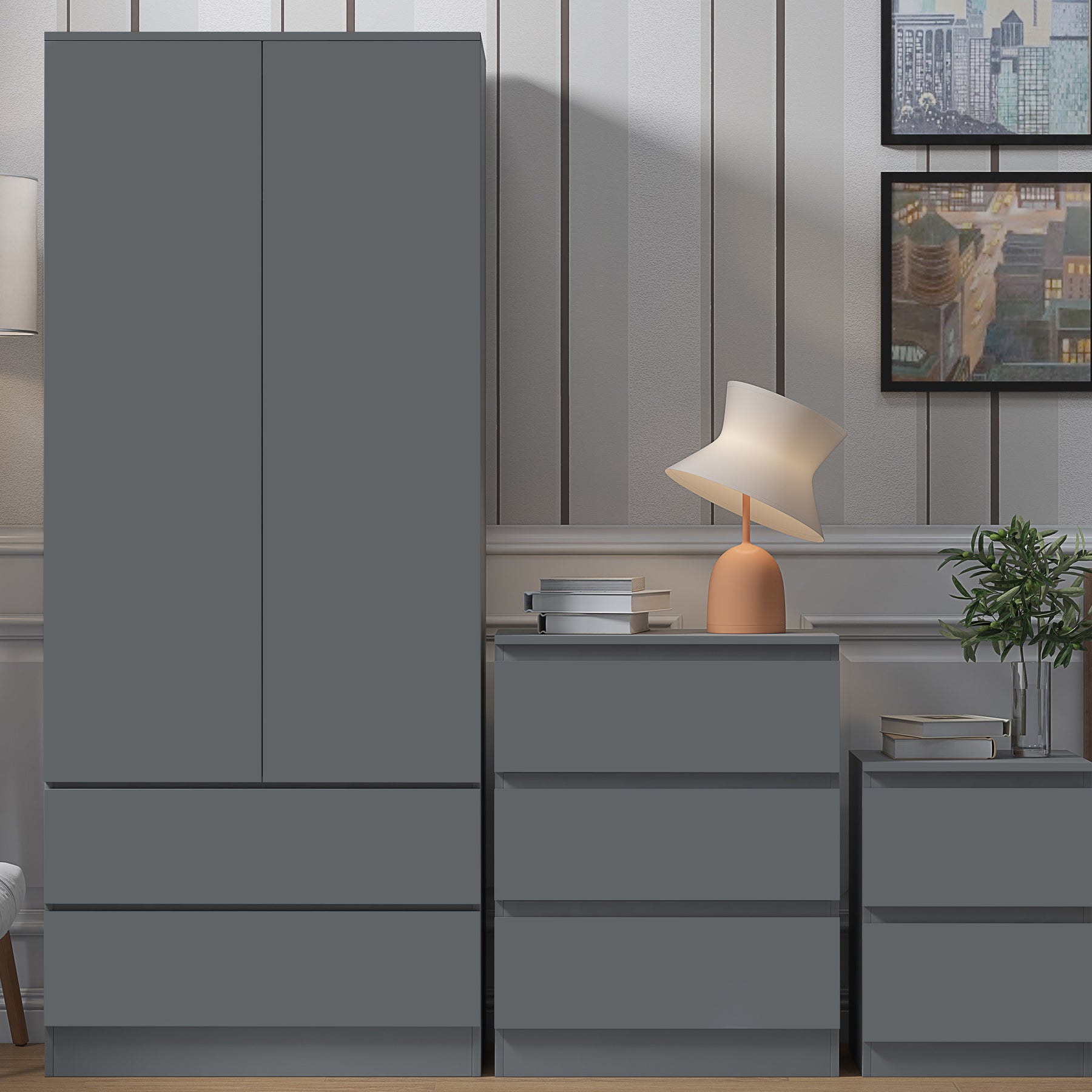 FWStyle Stora 2 Door 2 Drawer Combination Wardrobe - Matt Dark Grey
