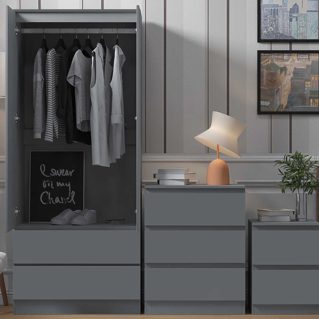 FWStyle Stora 2 Door 2 Drawer Combination Wardrobe - Matt Dark Grey