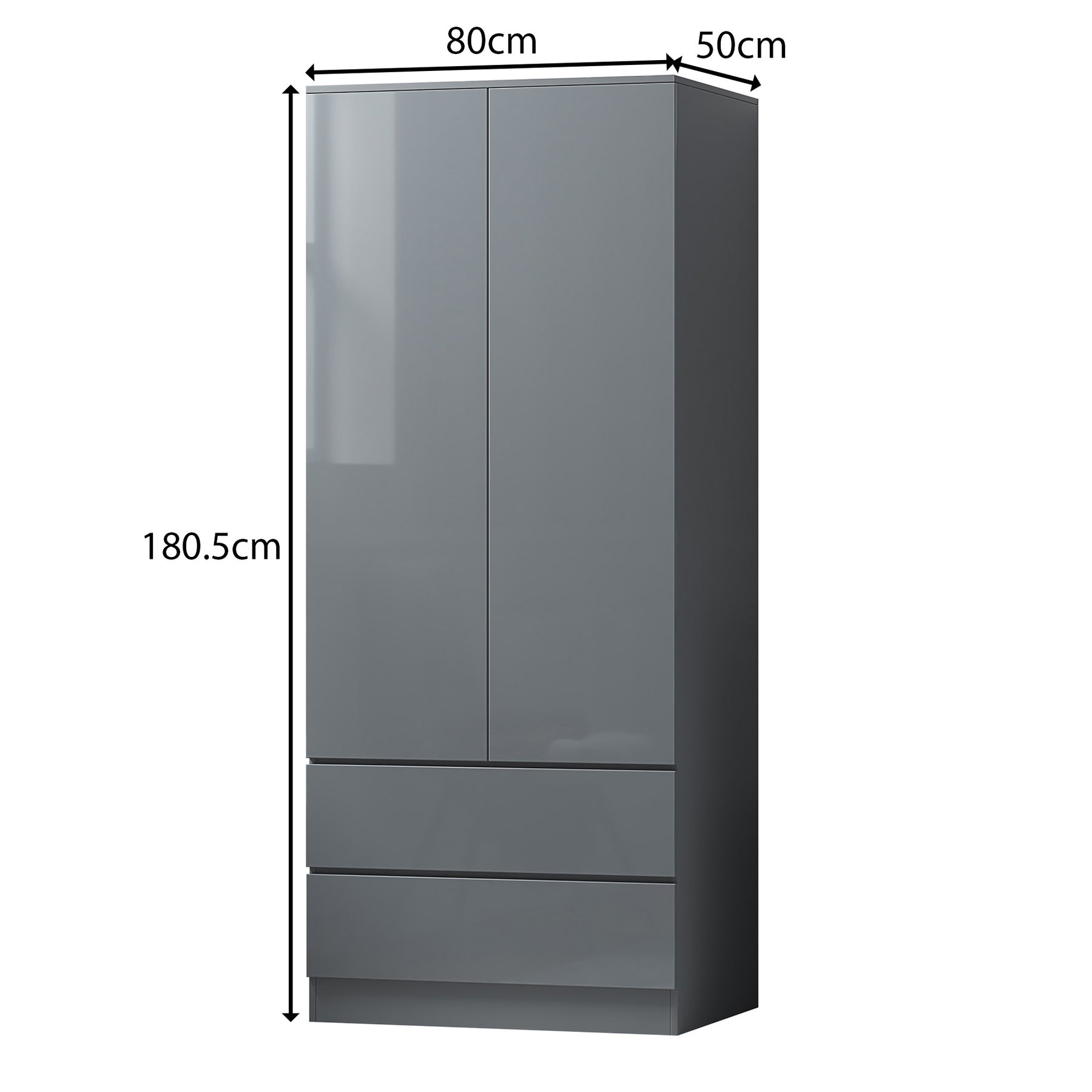 FWStyle Stora 2 Door 2 Drawer Combination Wardrobe - Grey Gloss Front