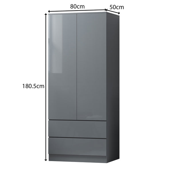FWStyle Stora 2 Door 2 Drawer Combination Wardrobe - Grey Gloss Front