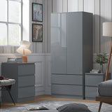 FWStyle Stora 2 Door 2 Drawer Combination Wardrobe - Grey Gloss Front