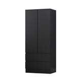 FWStyle Stora 2 Door 2 Drawer Combination Wardrobe - Matt Black