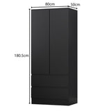 FWStyle Stora 2 Door 2 Drawer Combination Wardrobe - Matt Black