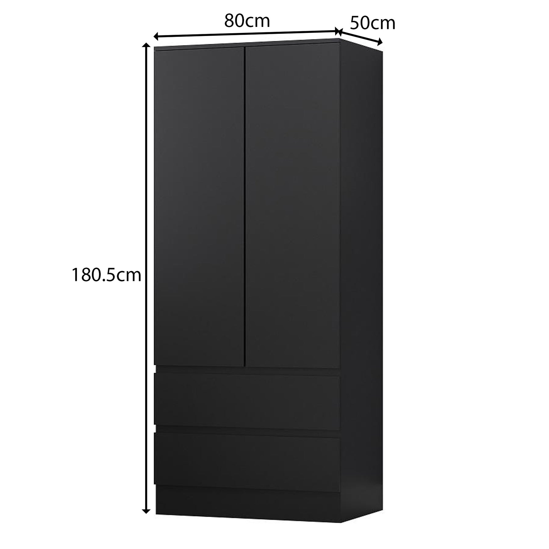 FWStyle Stora 2 Door 2 Drawer Combination Wardrobe - Matt Black