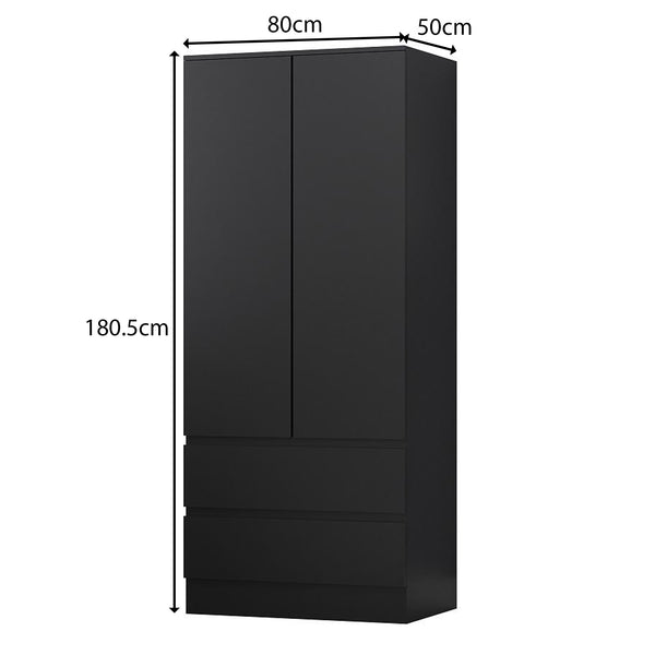 FWStyle Stora 2 Door 2 Drawer Combination Wardrobe - Matt Black