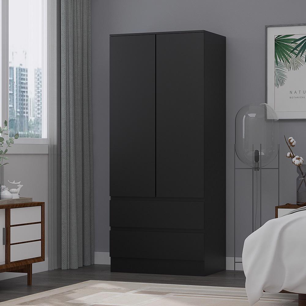FWStyle Stora 2 Door 2 Drawer Combination Wardrobe - Matt Black