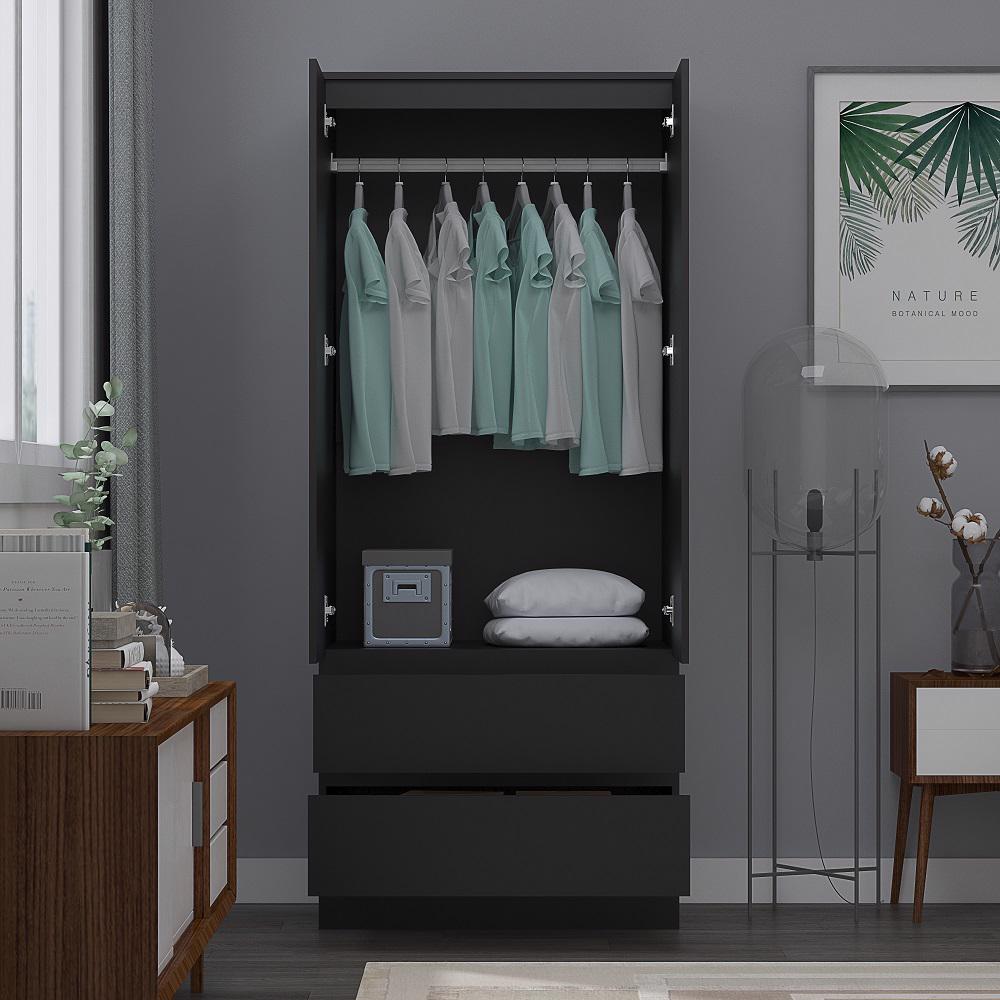 FWStyle Stora 2 Door 2 Drawer Combination Wardrobe - Matt Black