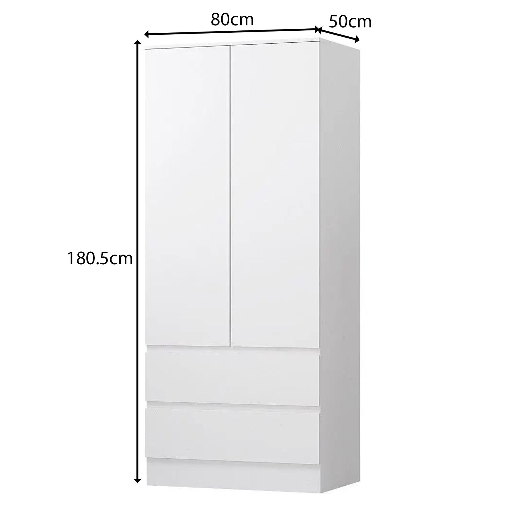 FWStyle Stora 2 Door 2 Drawer Combination Wardrobe - Matt White