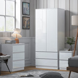 FWStyle Stora 2 Door 2 Drawer Combination Wardrobe - White Gloss Front