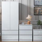 FWStyle Stora 2 Door 2 Drawer Combination Wardrobe - White Gloss Front