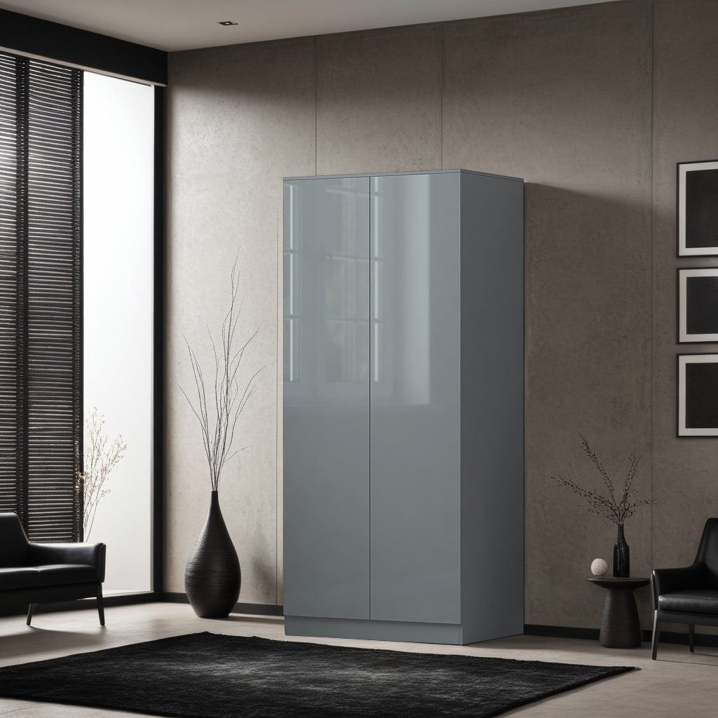 FWStyle Stora 2 Door Wardrobe - Grey Gloss Front