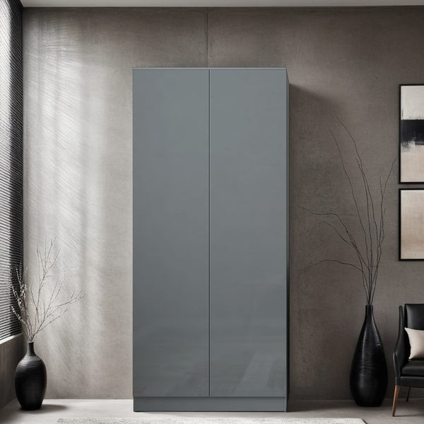 FWStyle Stora 2 Door Wardrobe - Grey Gloss Front