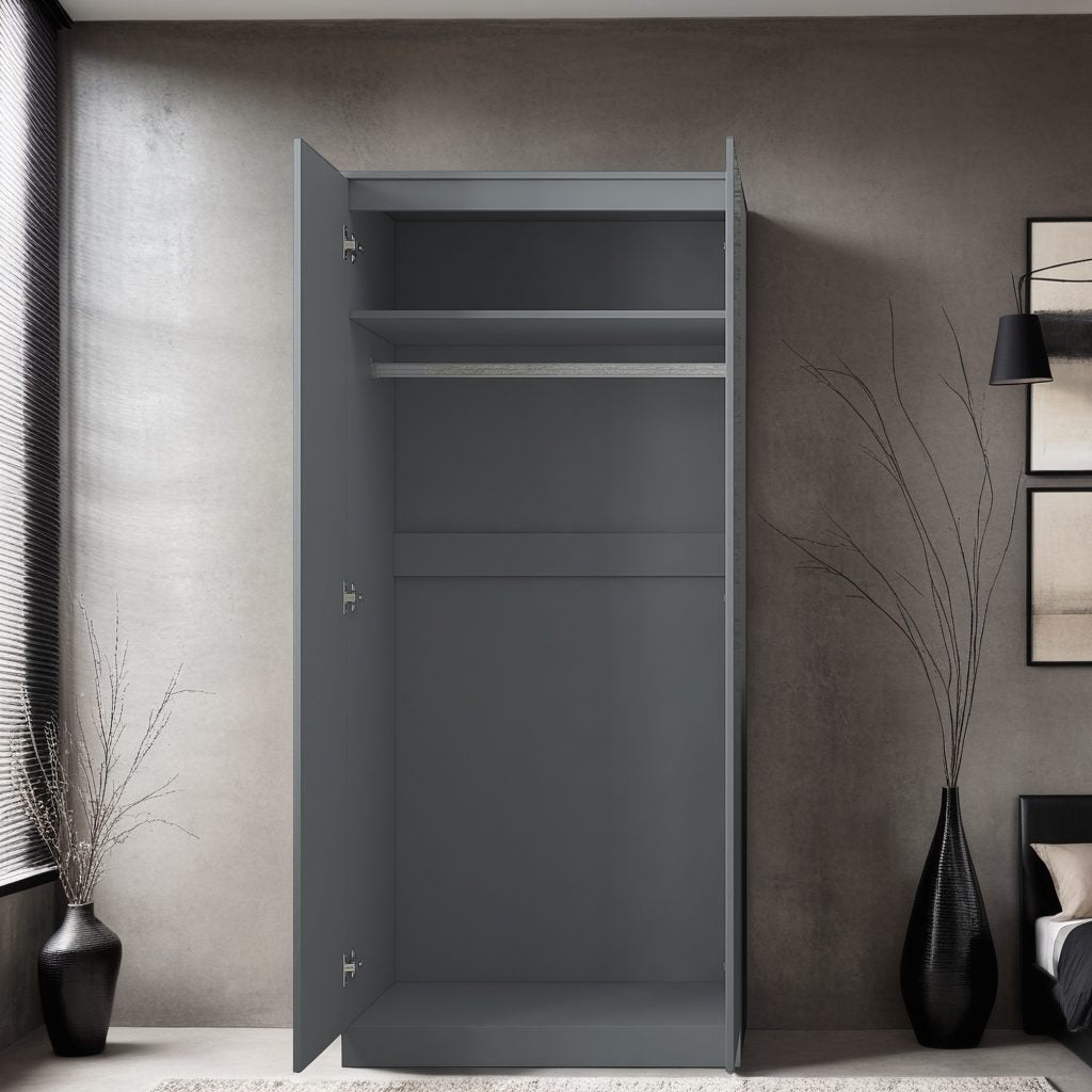 FWStyle Stora 2 Door Wardrobe - Grey Gloss Front