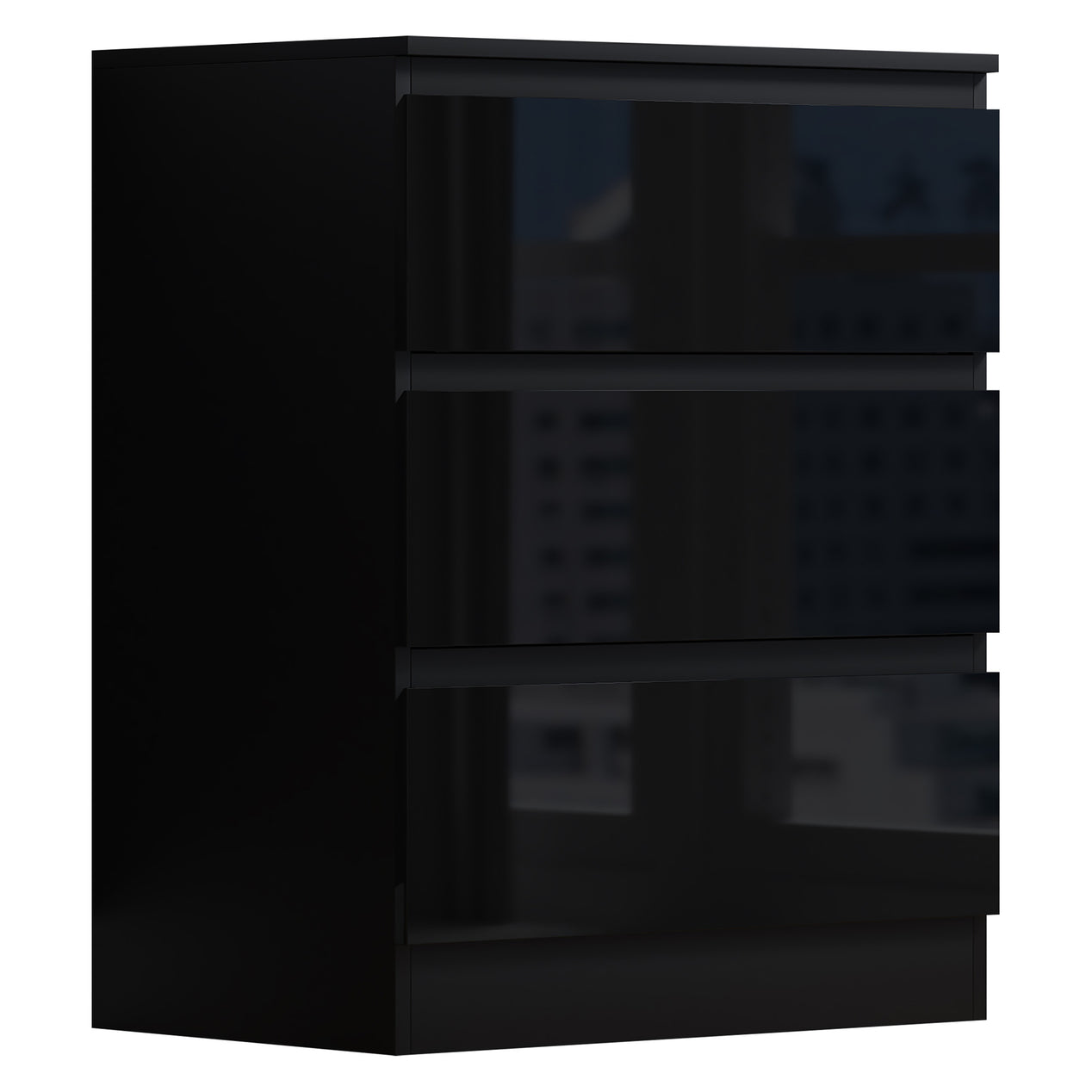 FWStyle Stora 3 Drawer Chest of Drawers - Black Gloss Front