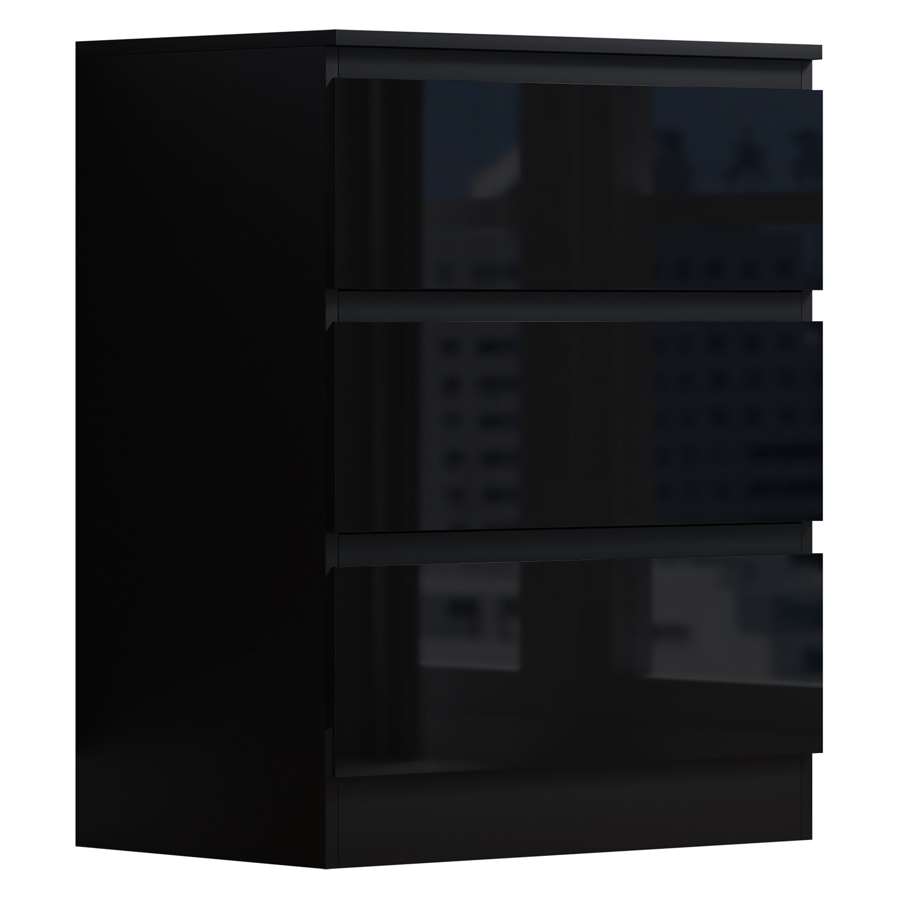 FWStyle Stora 3 Drawer Chest of Drawers - Black Gloss Front