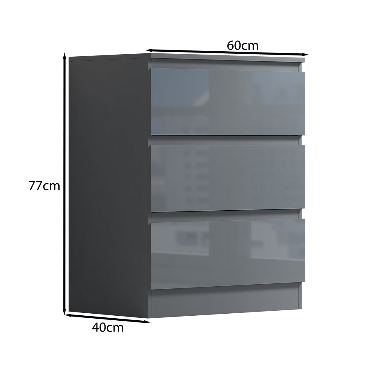 FWStyle Stora 3 Drawer Chest of Drawers - Grey Gloss Front