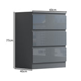FWStyle Stora 3 Drawer Chest of Drawers - Grey Gloss Front