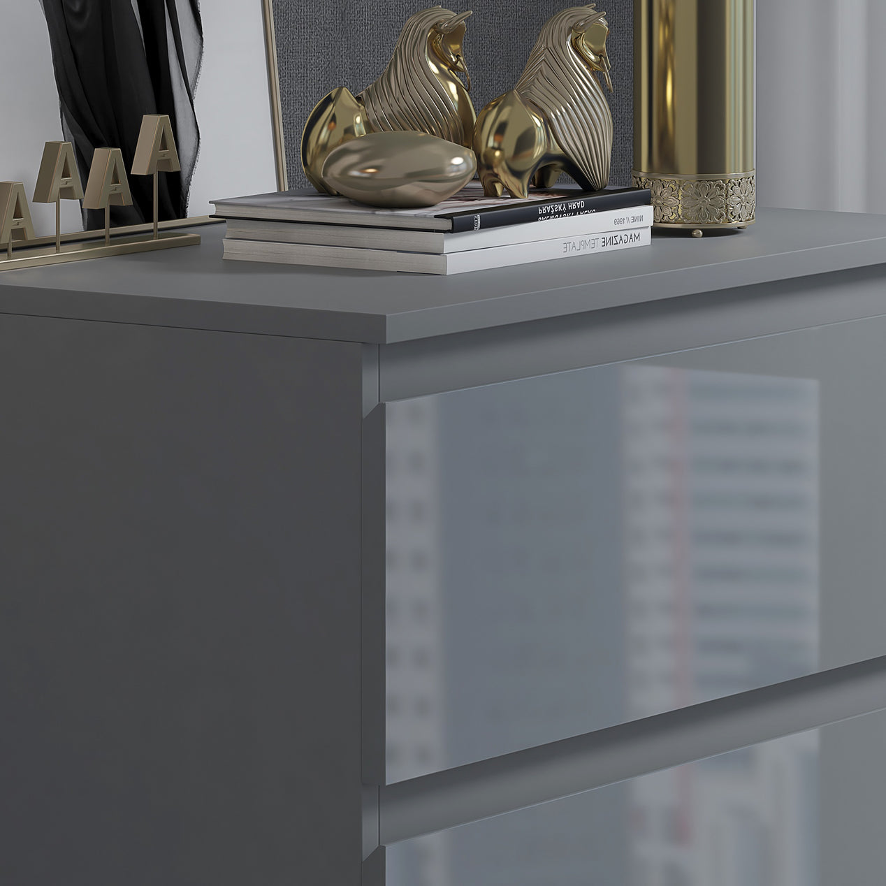 FWStyle Stora 3 Drawer Chest of Drawers - Grey Gloss Front