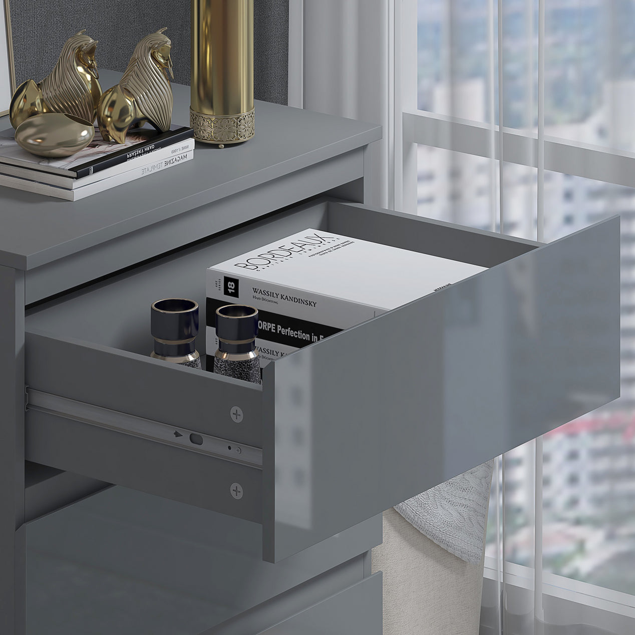 FWStyle Stora 3 Drawer Chest of Drawers - Grey Gloss Front