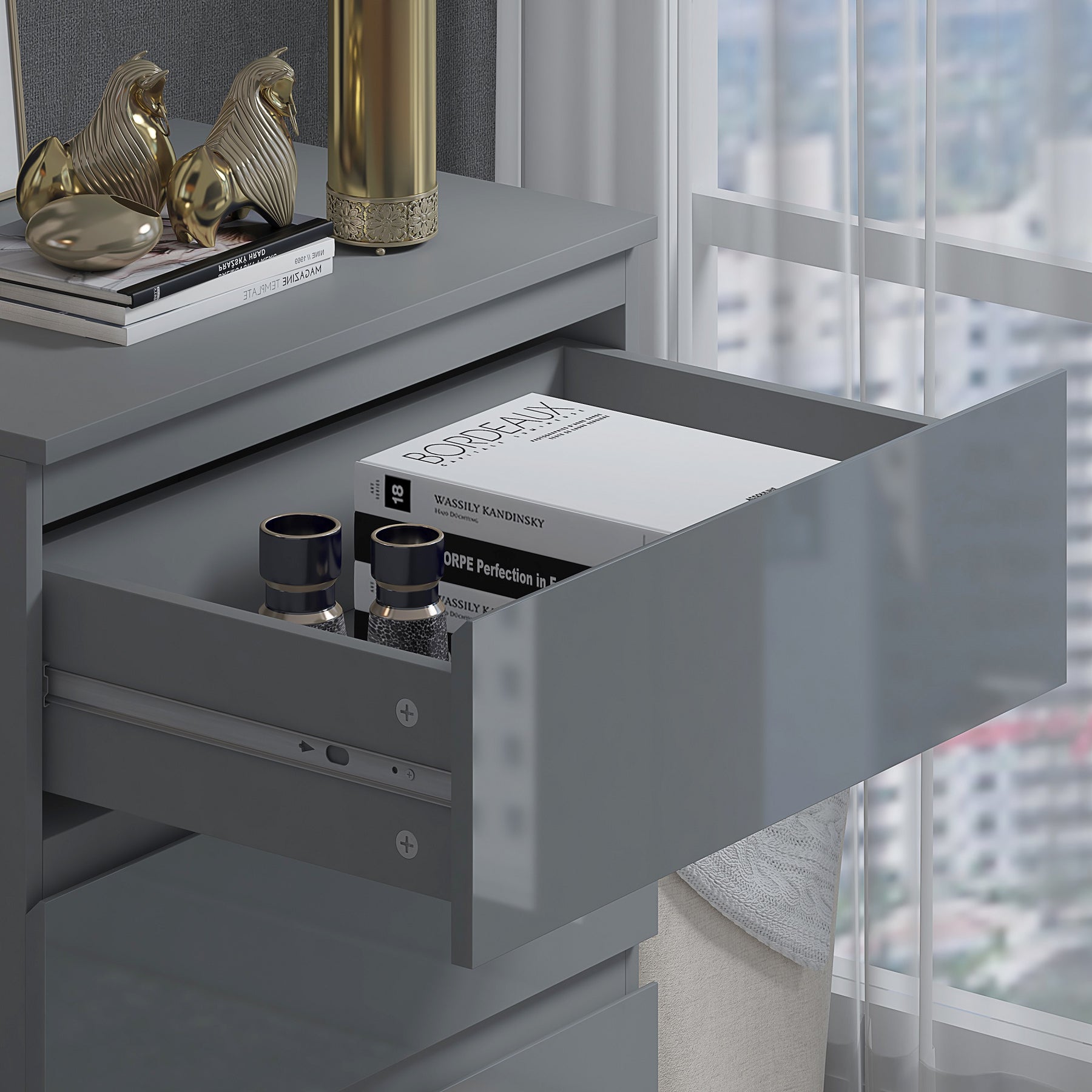 FWStyle Stora 3 Drawer Chest of Drawers - Grey Gloss Front