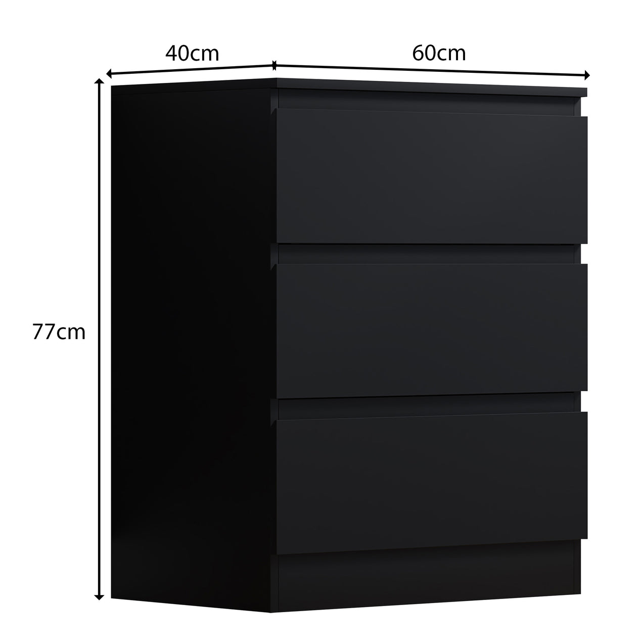 FWStyle Stora 3 Drawer Chest of Drawers - Matt Black
