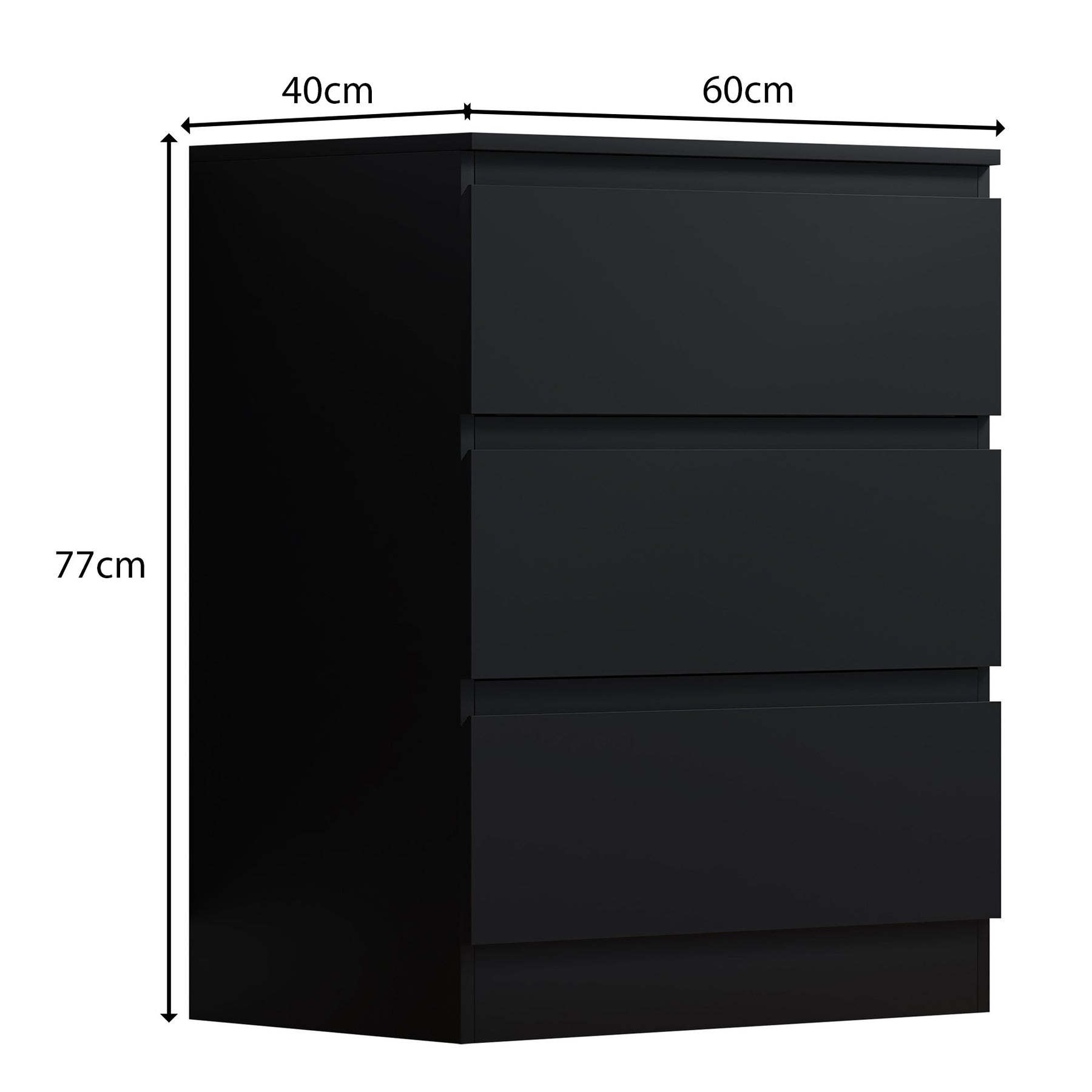 FWStyle Stora 3 Drawer Chest of Drawers - Matt Black