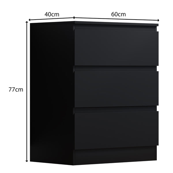 FWStyle Stora 3 Drawer Chest of Drawers - Matt Black