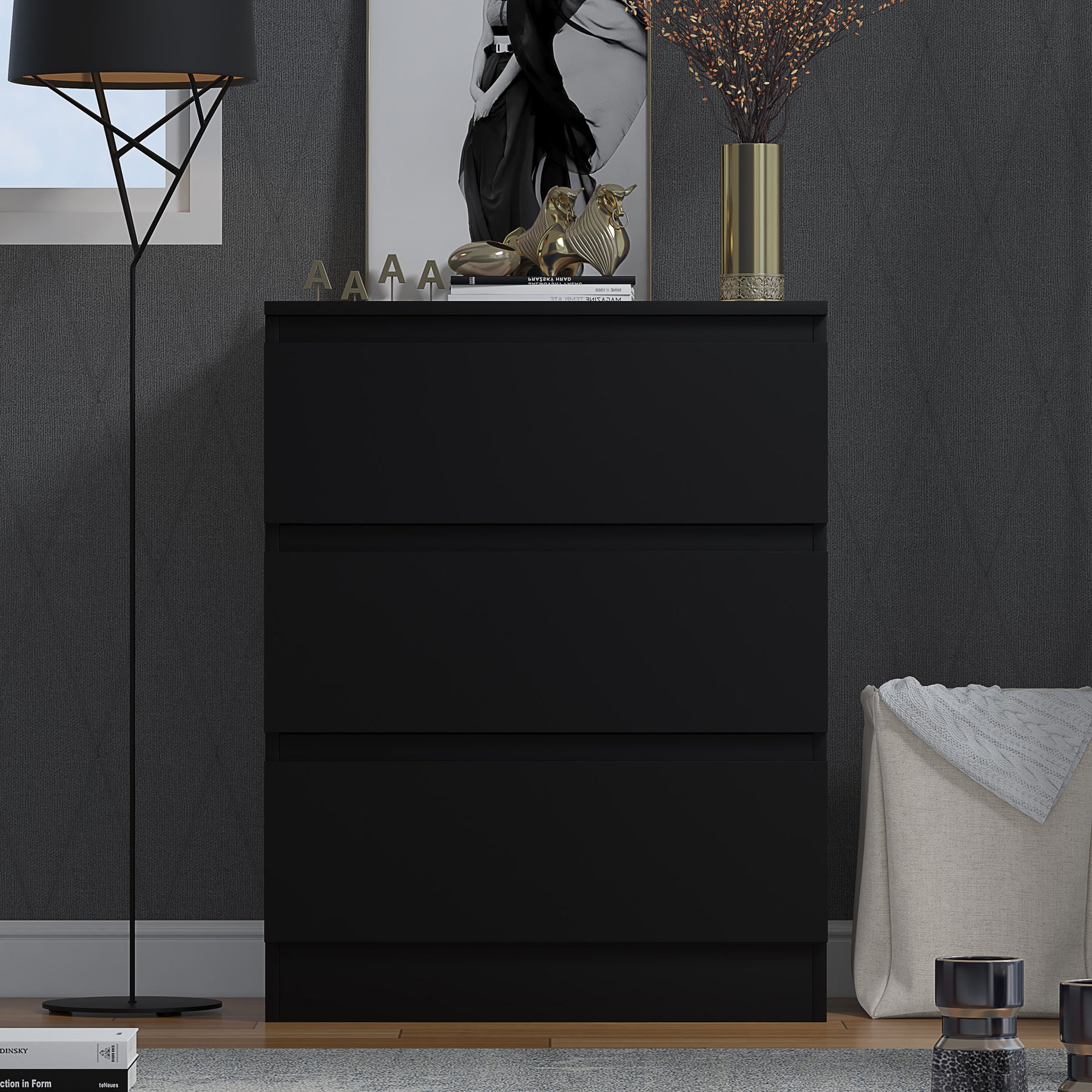 FWStyle Stora 3 Drawer Chest of Drawers - Matt Black