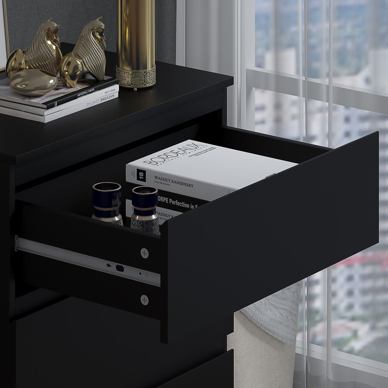 FWStyle Stora 3 Drawer Chest of Drawers - Matt Black