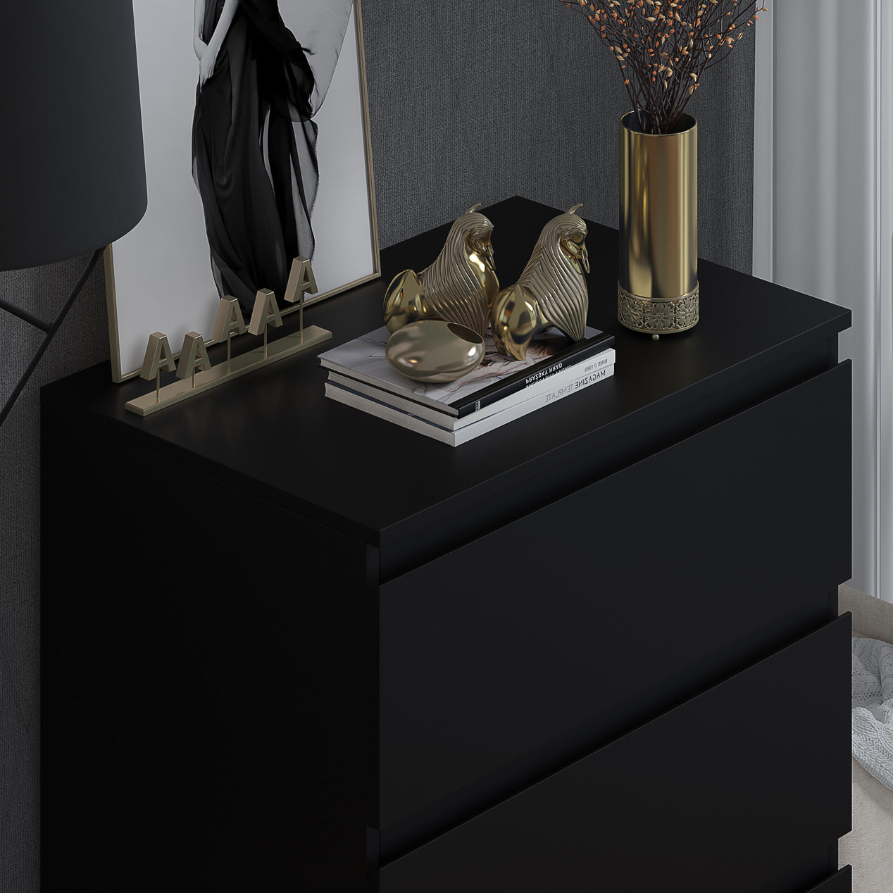 FWStyle Stora 3 Drawer Chest of Drawers - Matt Black
