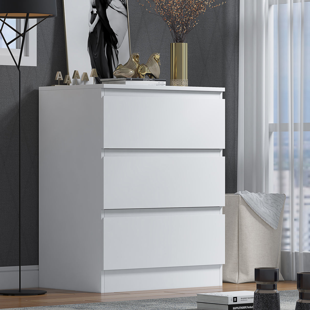 FWStyle Stora 3 Drawer Chest of Drawers - Matt White