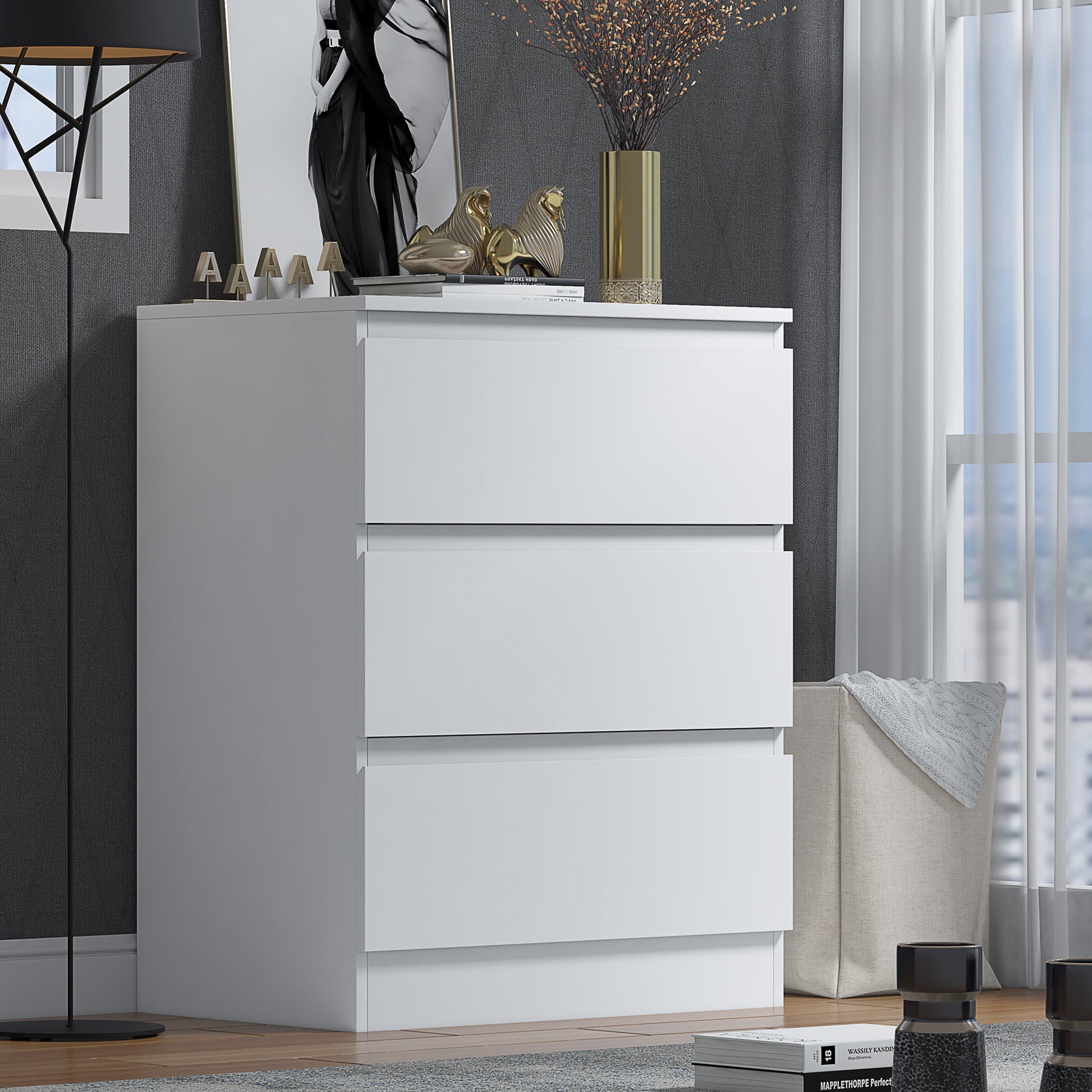 FWStyle Stora 3 Drawer Chest of Drawers - Matt White