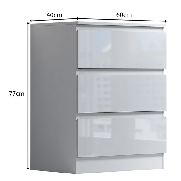 FWStyle Stora 3 Drawer Chest of Drawers - White Gloss Front