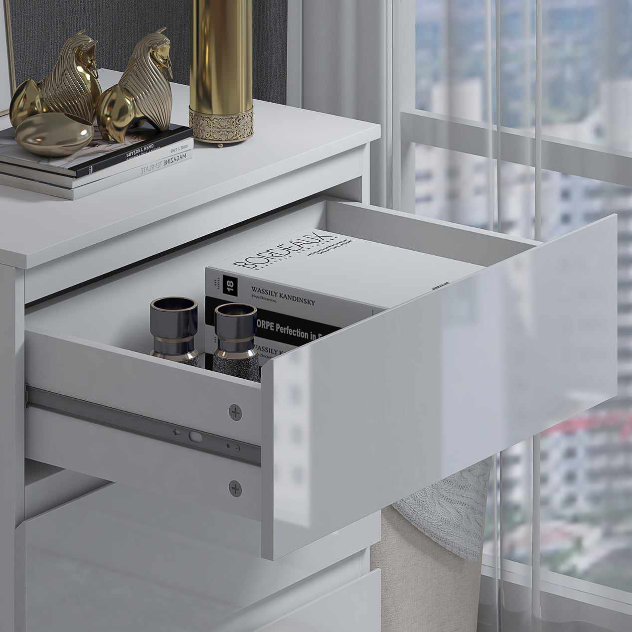 FWStyle Stora 3 Drawer Chest of Drawers - White Gloss Front