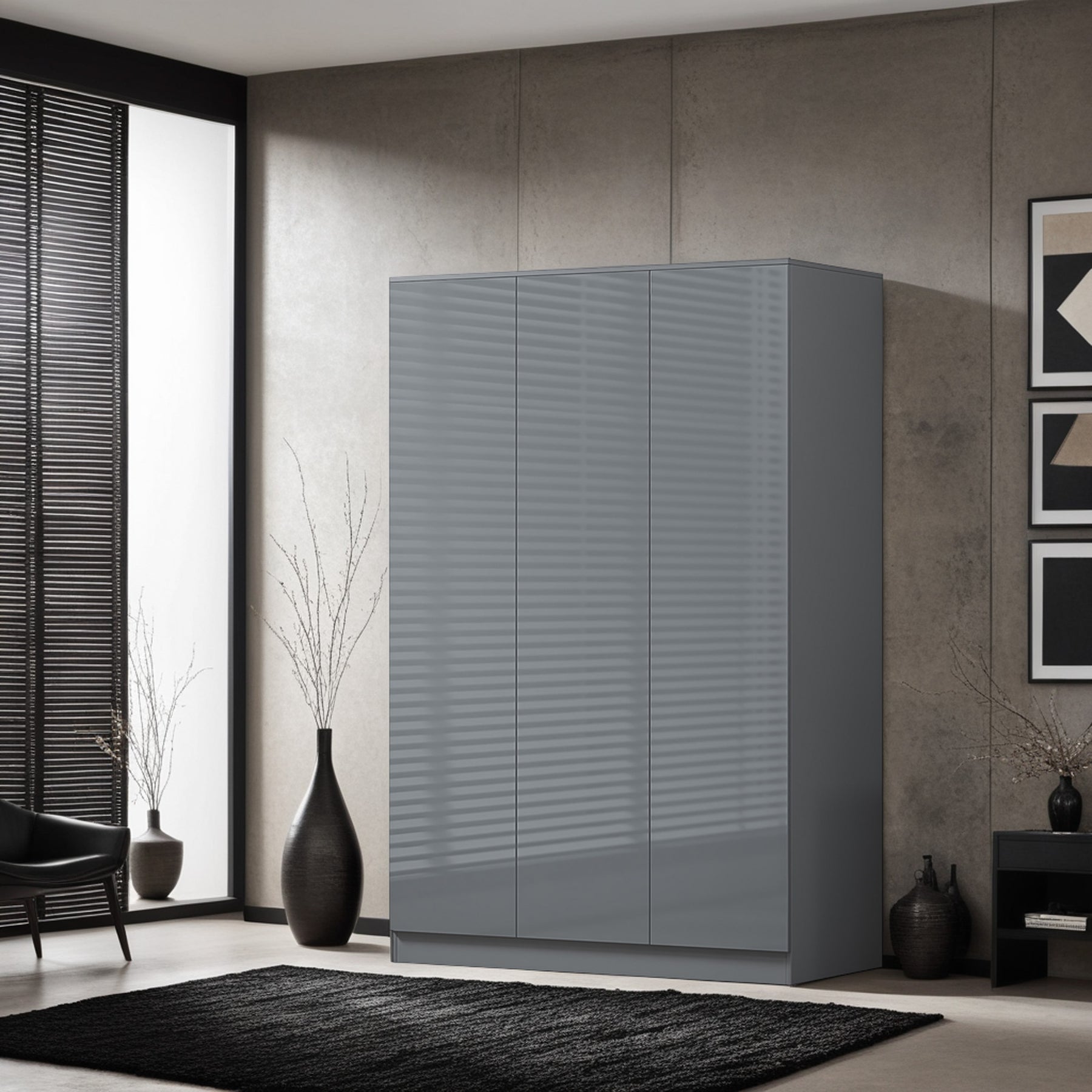 FWStyle Stora 3 Door Wardrobe - Grey Gloss Front