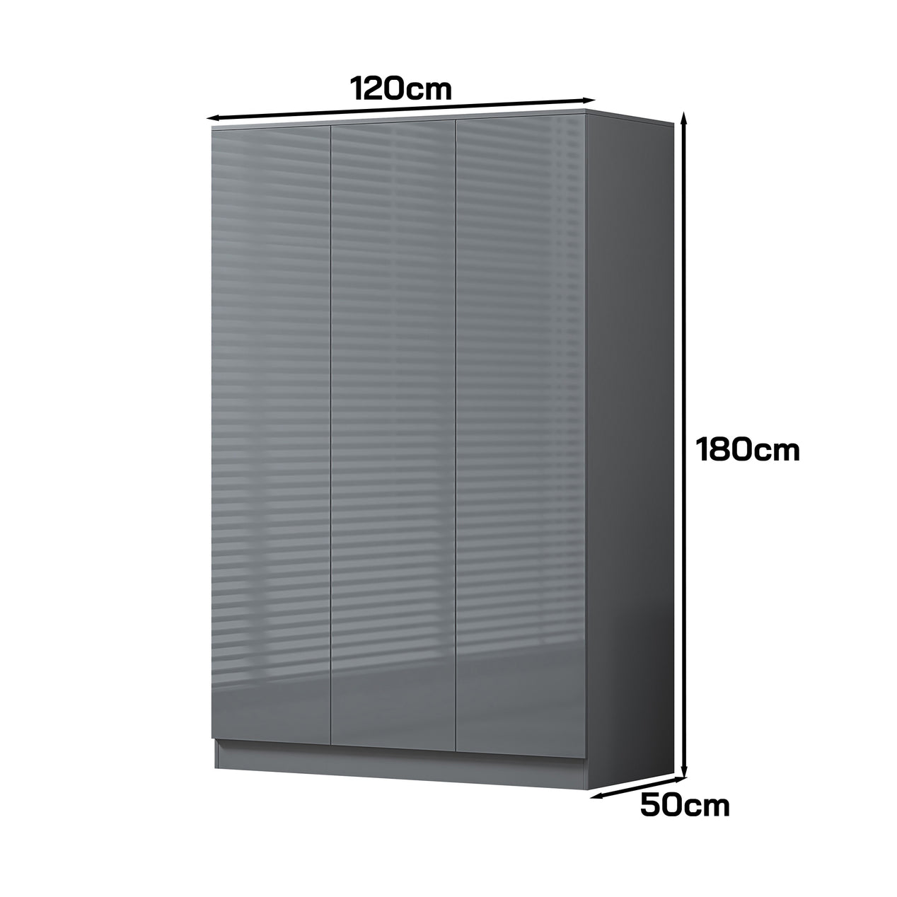 FWStyle Stora 3 Door Wardrobe - Grey Gloss Front