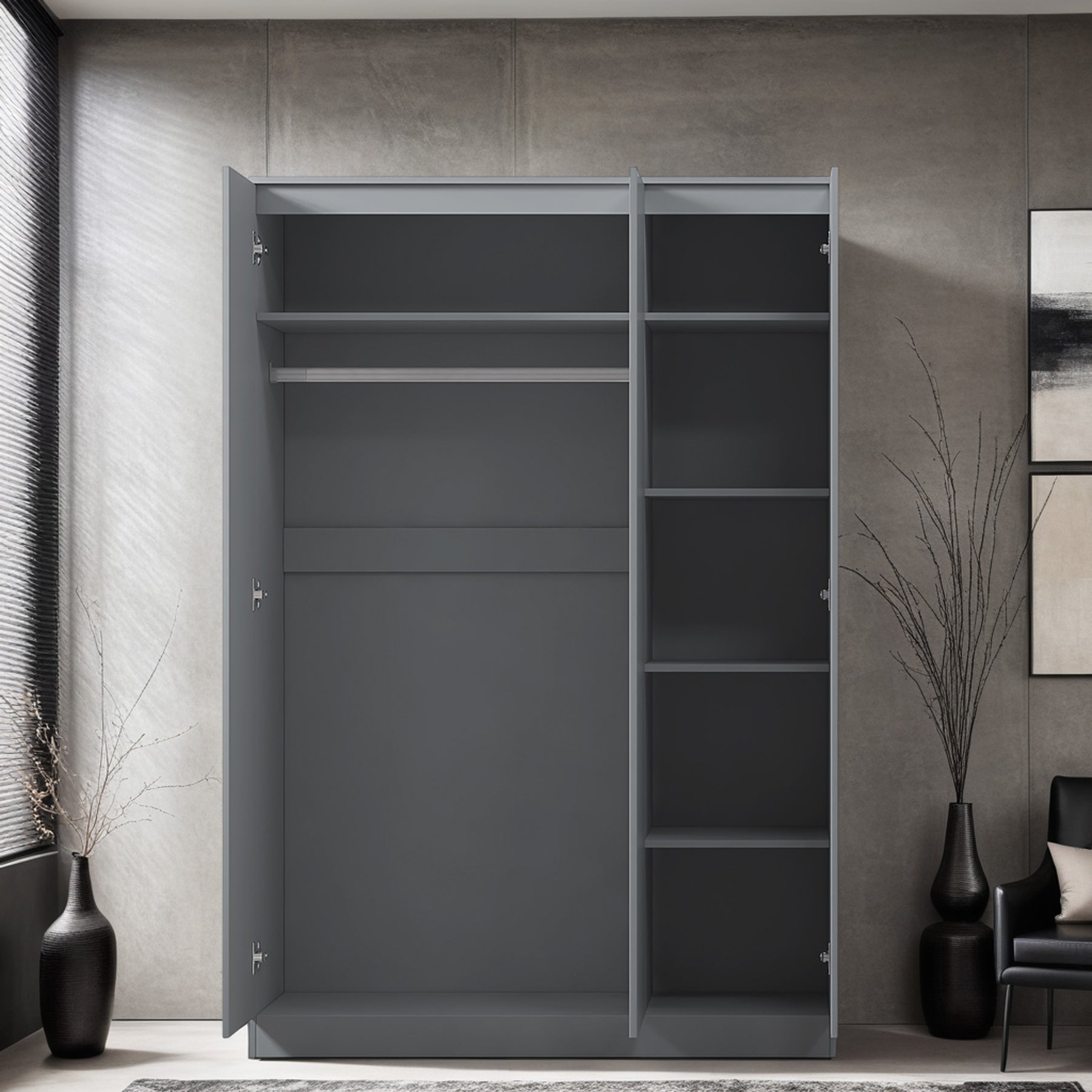 FWStyle Stora 3 Door Wardrobe - Grey Gloss Front