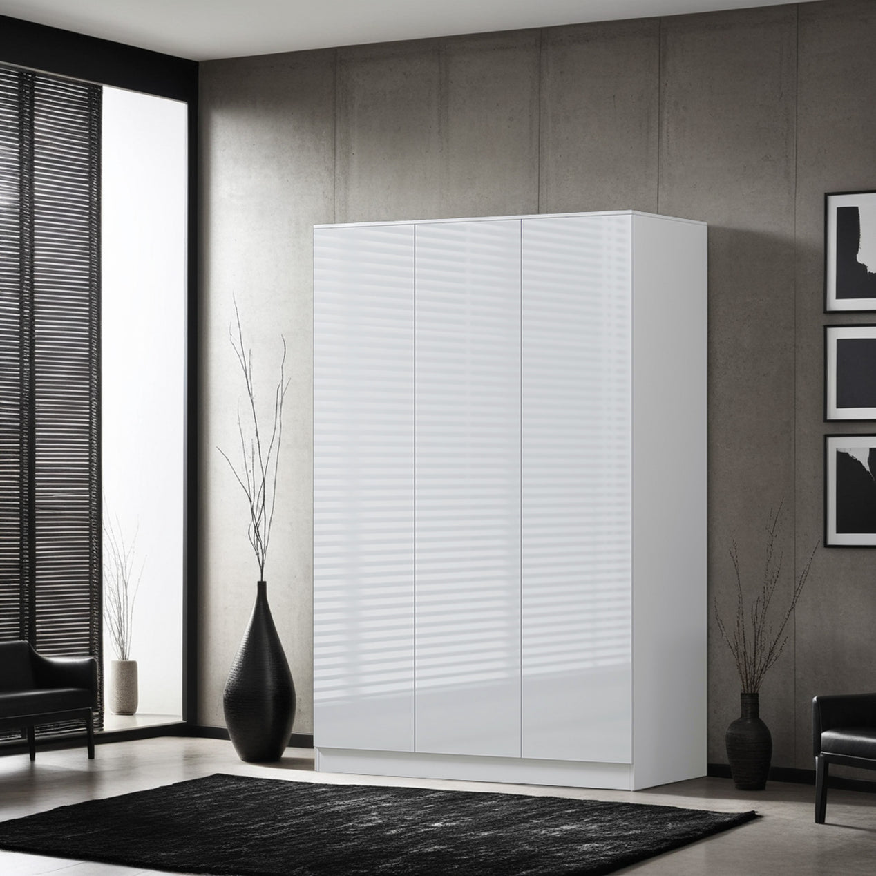 FWStyle Stora 3 Door Wardrobe - White Gloss Front