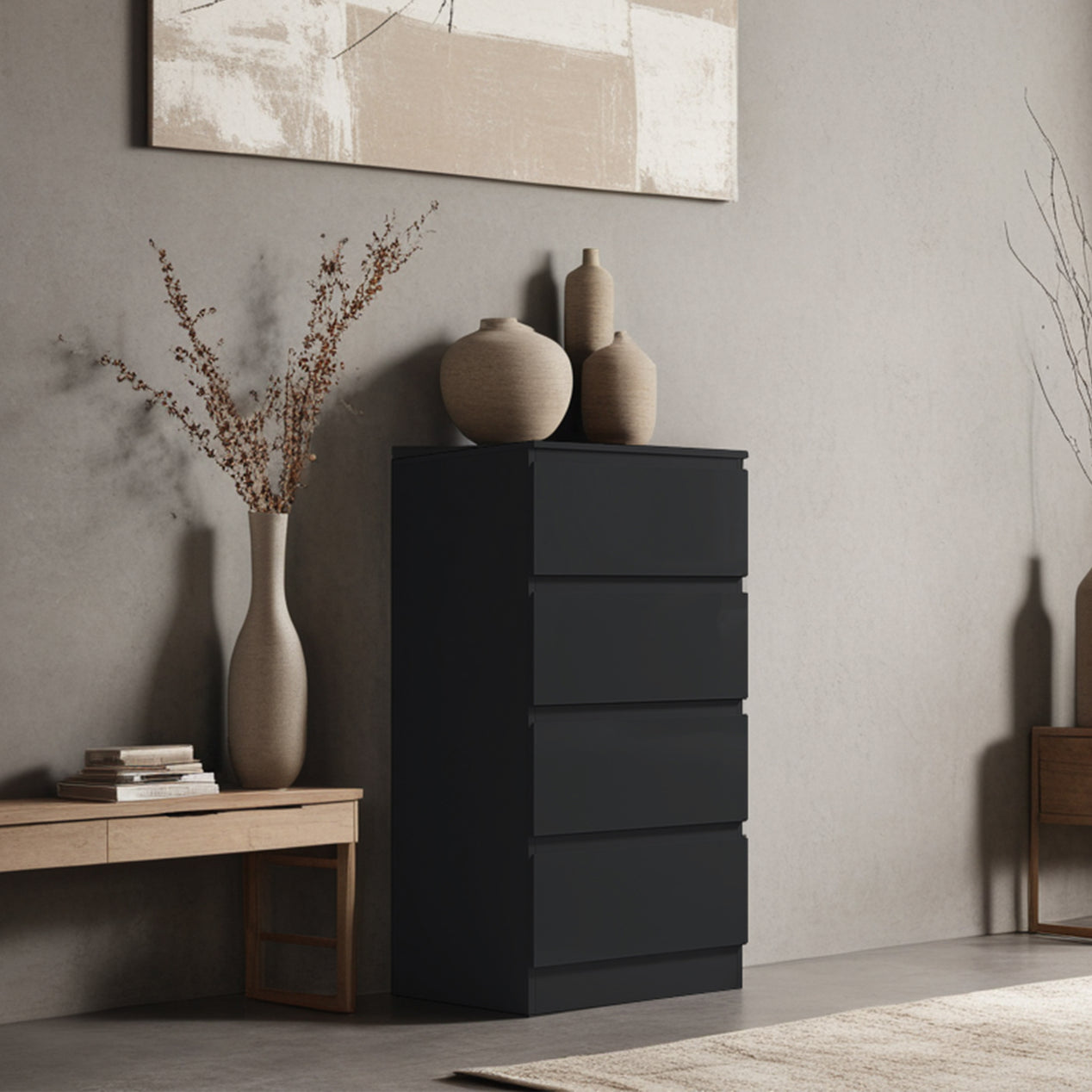 FWStyle Stora 4 Drawer Chest of Drawers - Black Gloss Front