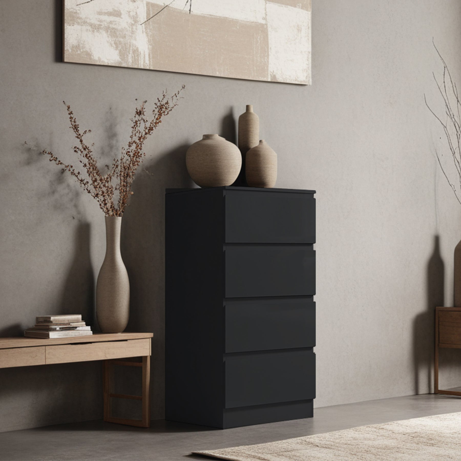FWStyle Stora 4 Drawer Chest of Drawers - Black Gloss Front