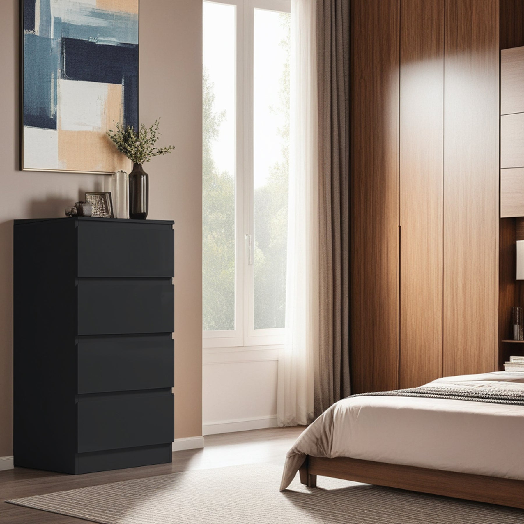 FWStyle Stora 4 Drawer Chest of Drawers - Black Gloss Front